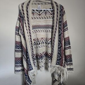 Vanity Cream Cardigan with Red & Navy Geometric Stripes